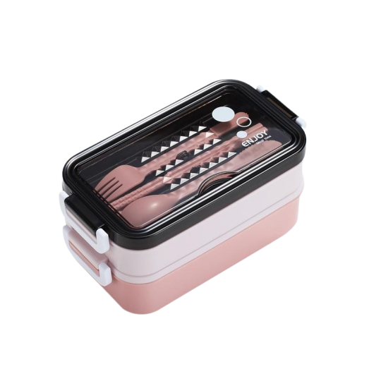 Úložný box na potraviny s príborom - ružový