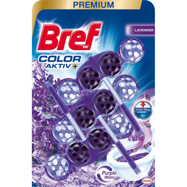 Toaletná vôňa Bref 3x50 g Blue Active Purple Active Lavander