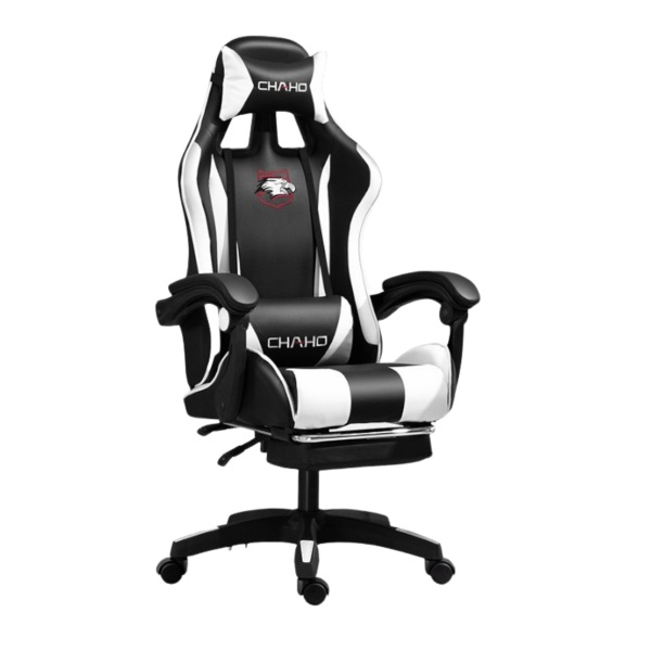 Herná stolička s opierkou nôh – čierno-biela – PDQ112001-3