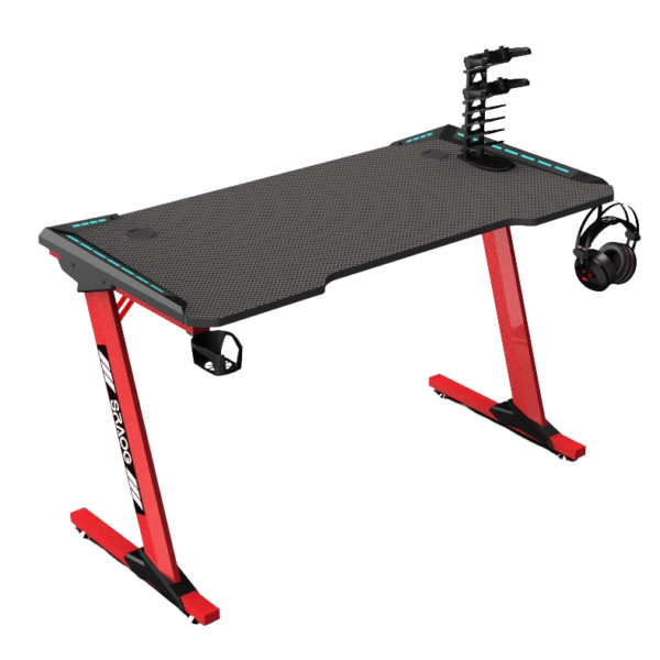 Herný stôl s osvetlením a držiakom na myš 1406073 – červený