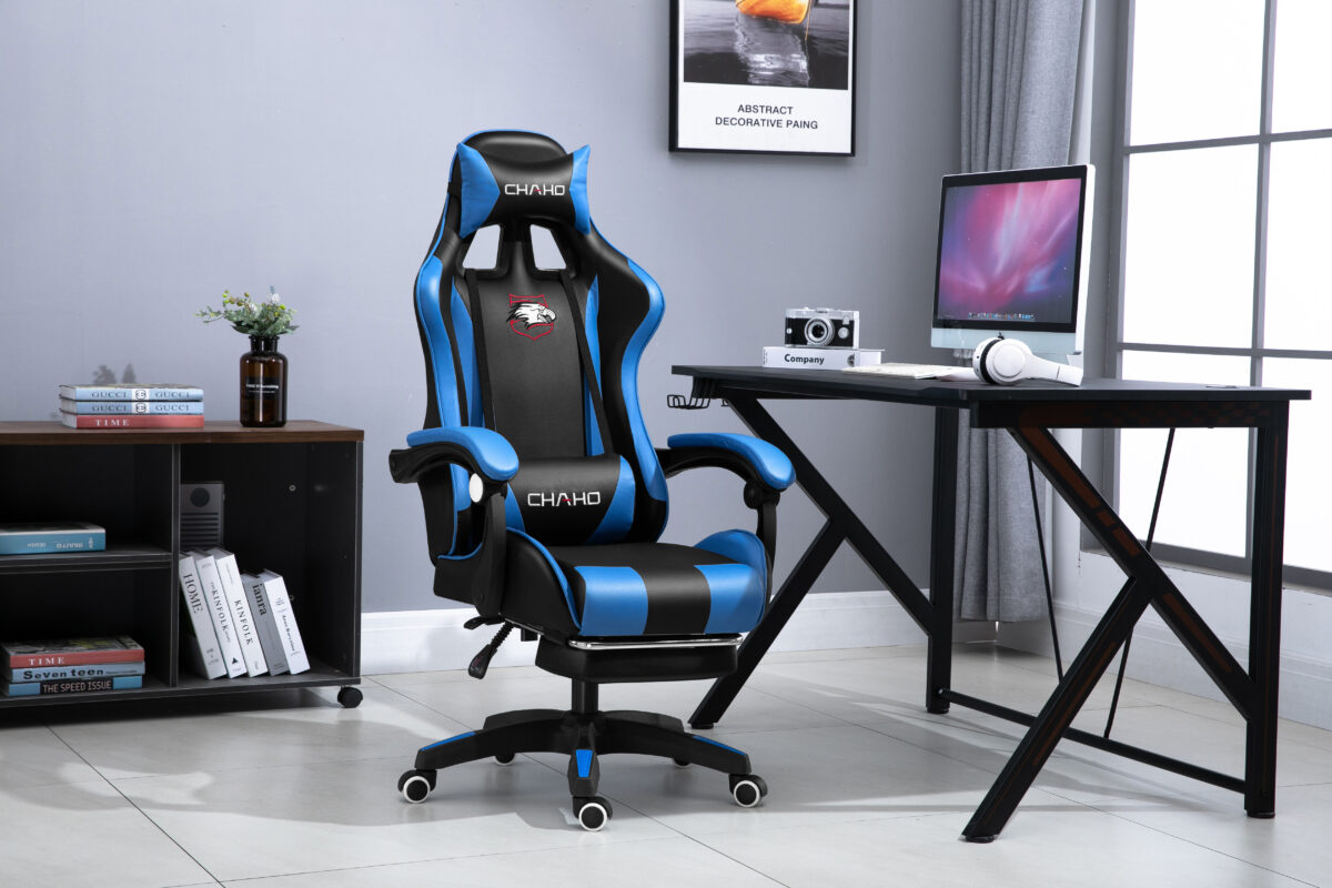 Herná stolička s opierkou nôh – čierno-modrá – PDQ112001-2 - Image 3